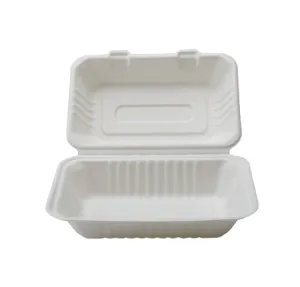 9" X 6" X 3.1" COMPOSTABLE RECTANGULAR HINGED CONTAINER - DEEP (250/CS)