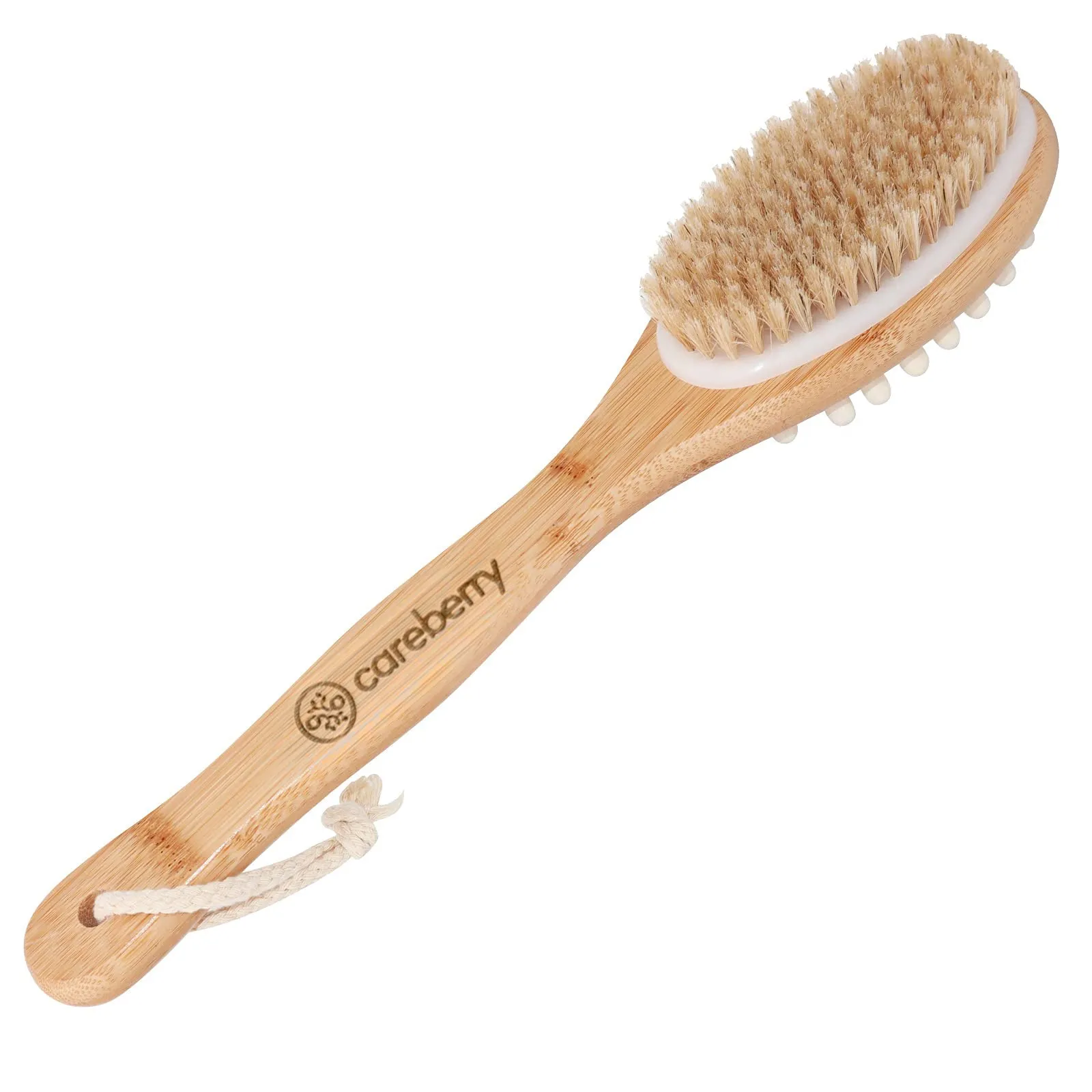 Careberry's Dual-Action Bamboo Body Brush | Exfoliating Wet & Dry Bath Brush | Removes Dead Skin | Body Back Massager Wooden Brush