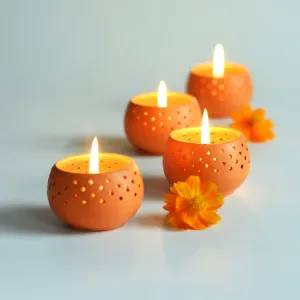 Dome Orange Handmade Candle Holders- Set of 4 with Free 4 Soywax Candles