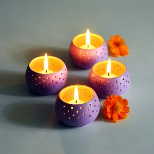 Dome Soft Purple Handmade Candle Holder- Set of 4 with Free 4 Soywax Candles