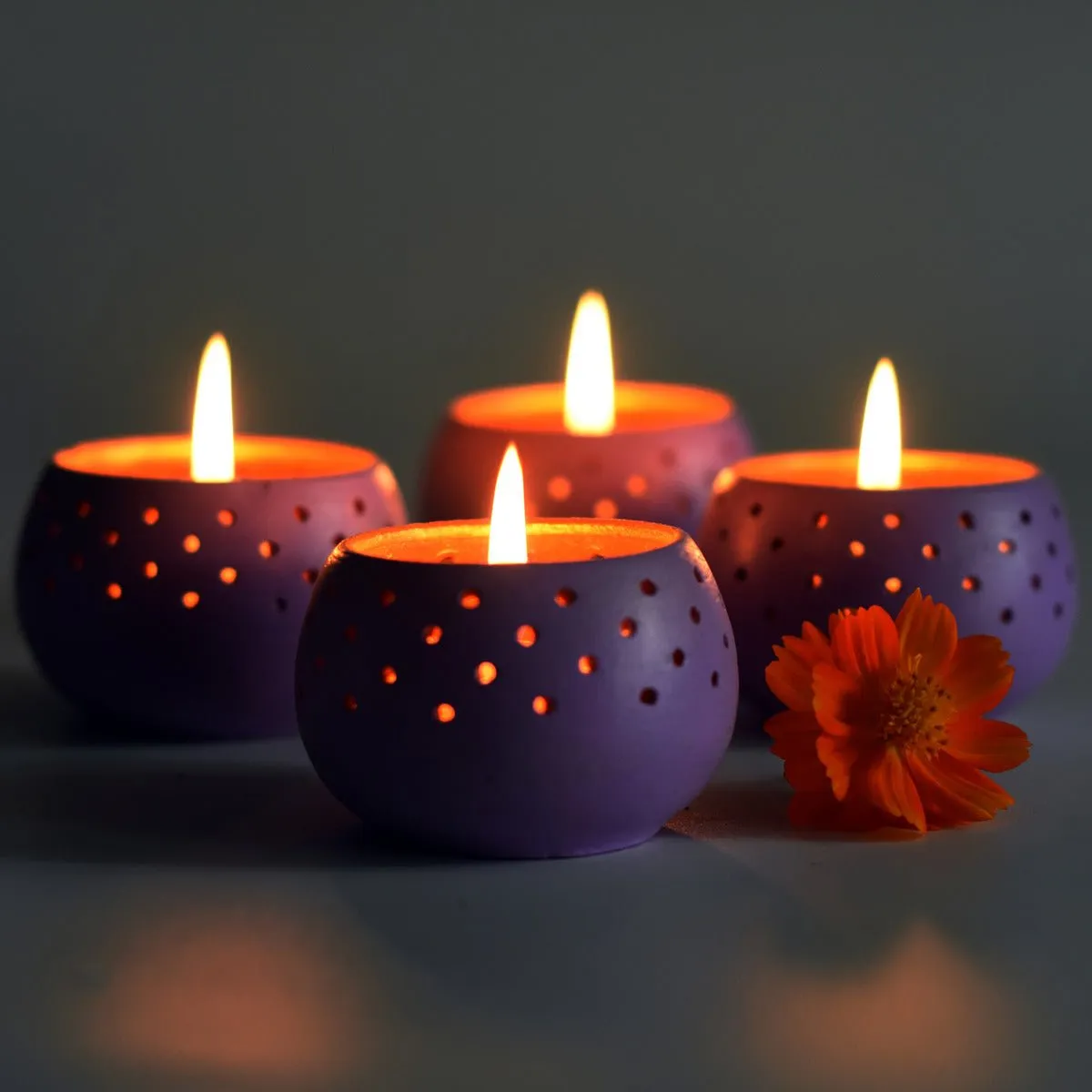 Dome Soft Purple Handmade Candle Holder- Set of 4 with Free 4 Soywax Candles