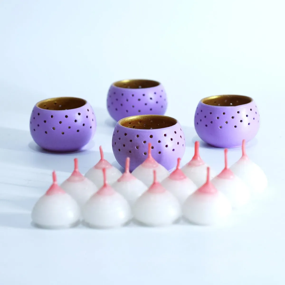 Dome Soft Purple Handmade Candle Holder- Set of 4 with Free 4 Soywax Candles