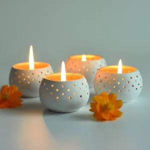 Dome White Handmade Candle Holders- Set of 4 with Free 4 Soywax Candles