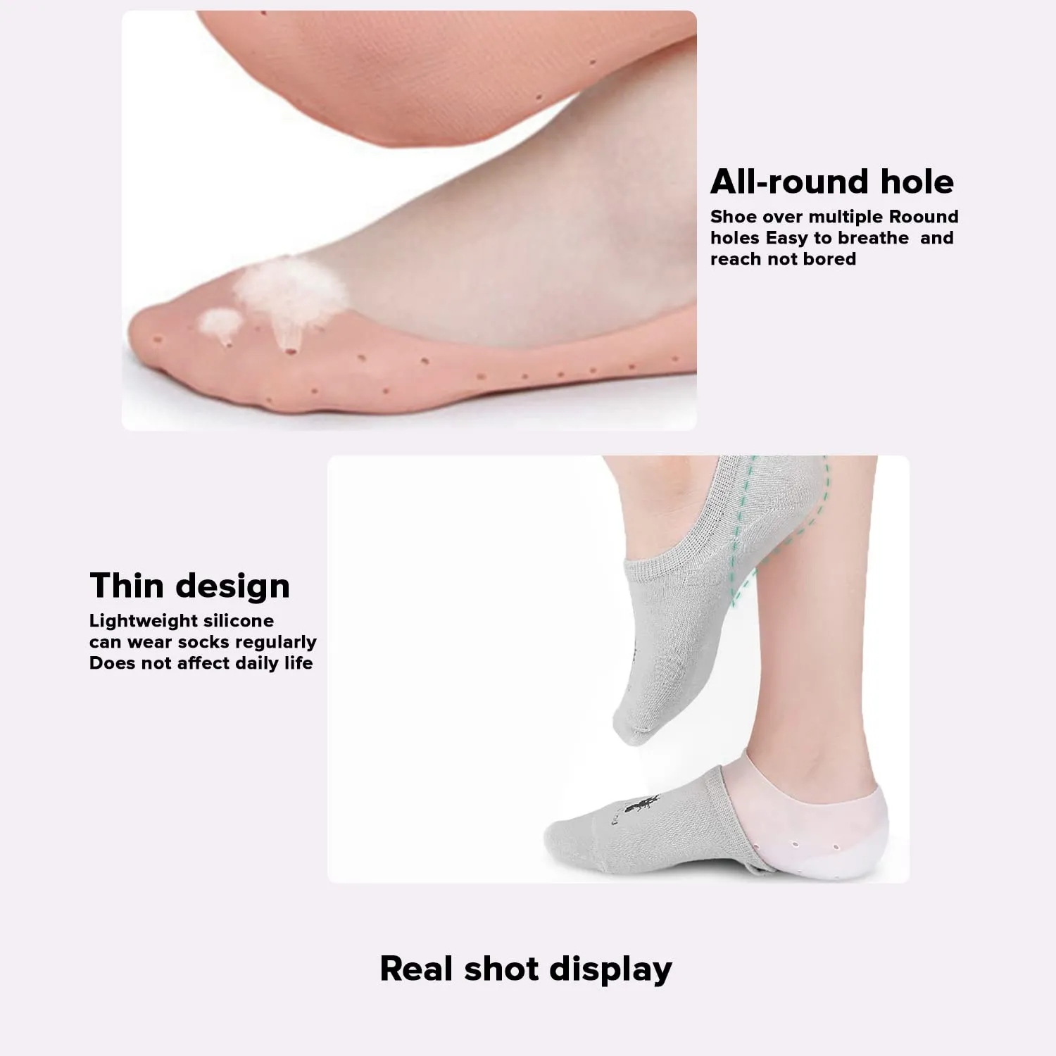 Dr Foot Silicone Moisturizing Heel Socks | For Dry, Cracked Heels, Rough Skin, Dead Skin, Calluses Remover | For Both Men & Women | Full Length, Large Size – 1 Pair (Pack of 5)