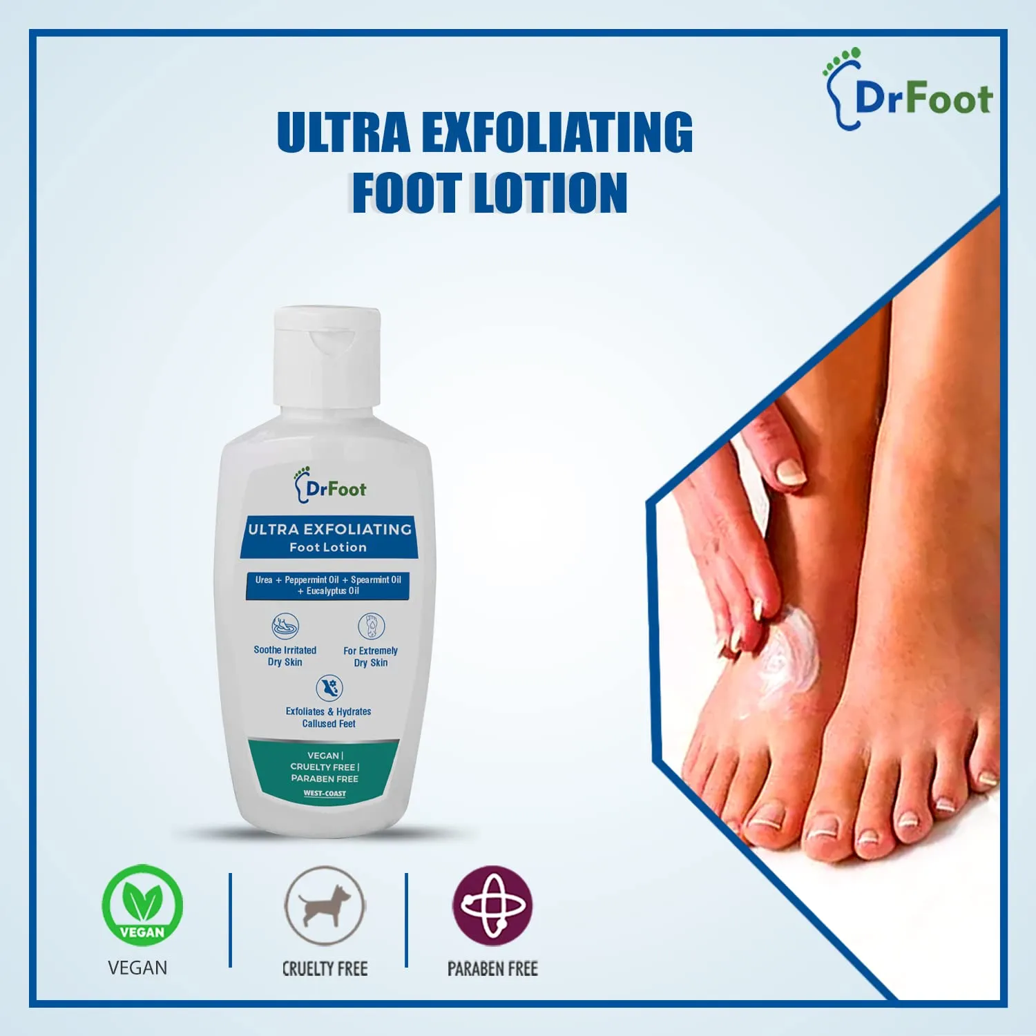 Dr Foot Ultra Exfoliating Foot Lotion for Hydrate, Exfoliate, Dry Skin with Goodness of Urea, Menthol Oil, Pudina Oil, Eucalyptus Oil - 100ml