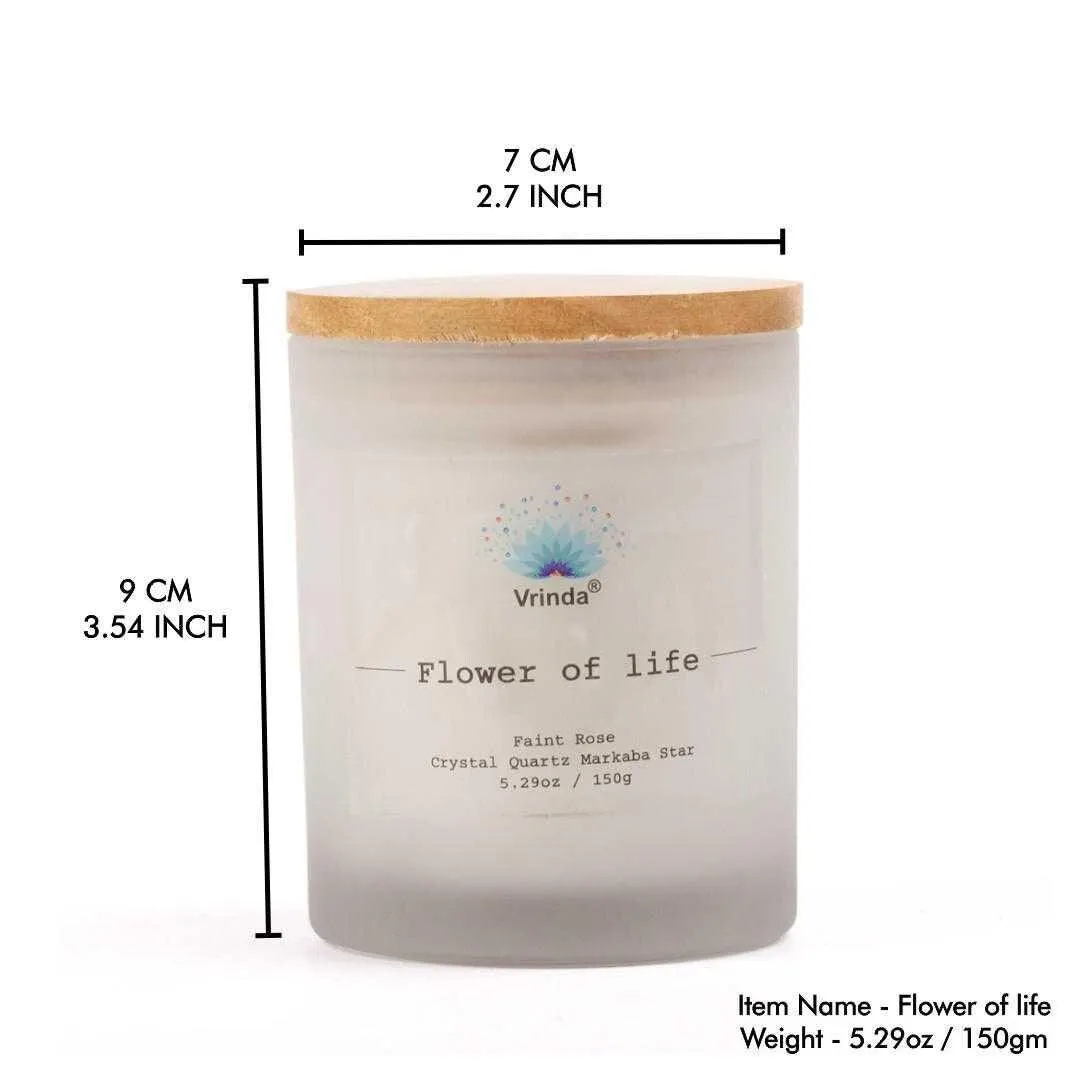 Flower of Life Scented glass candle with Crystals, Soy Blend