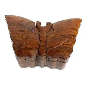 Handcrafted Sheesham Wood Butterfly Puzzle Box Noahs Ark