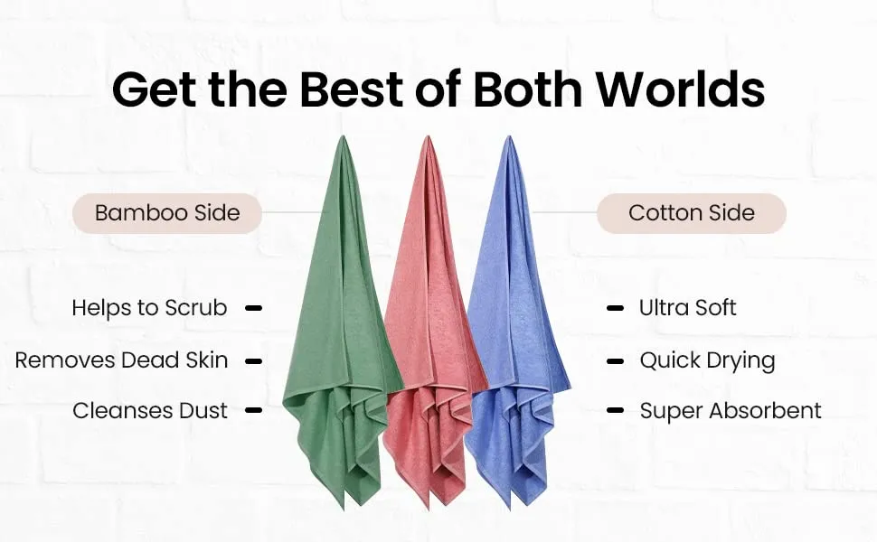 Mush Duo - One Side Soft Bamboo Other Side Rough Cotton - Special Dual Textured Towel for Gentle Cleanse & Exfoliation (2, Emerald Green & Grey Opel)