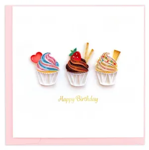 Quilling Card - Quilled Birthday Cupcake Trio Greeting Card