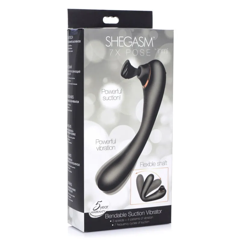 Shegasm Pose 7x Bendable Suction Silicone Vibrator - Black