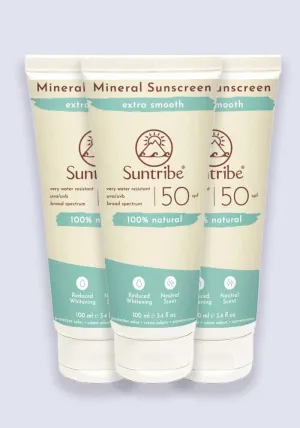 Suntribe Active Natural Mineral Sunscreen SPF 50 100ml - 3 Pack Saver