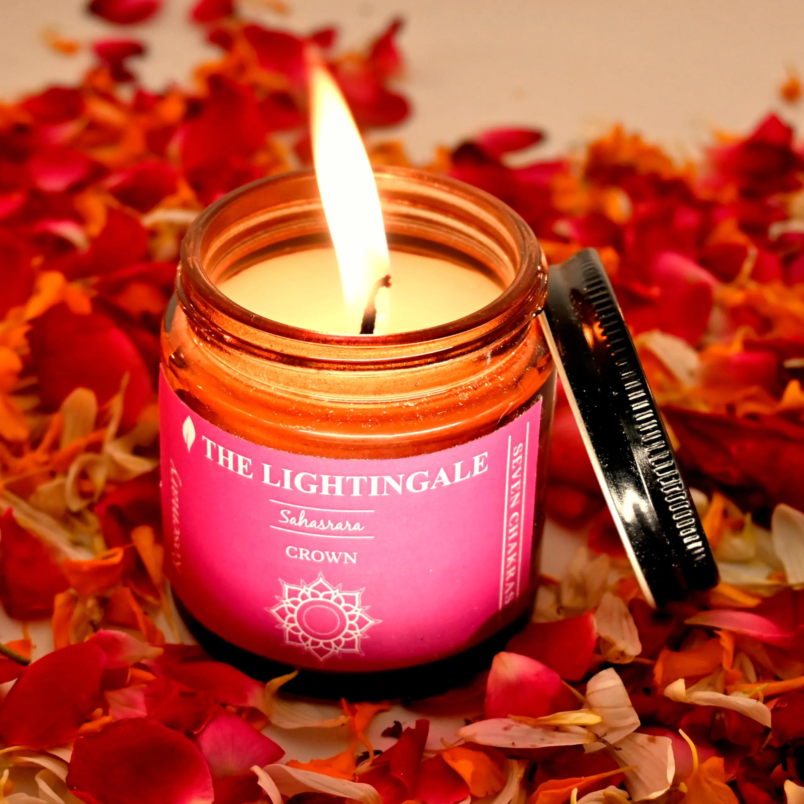 THE LIGHTINGALE Big Jar Scented Wax Glass Multi Fragrance with Seven Chakras Name Candle for Birthday, Diwali, Christmas, Office, and Home.